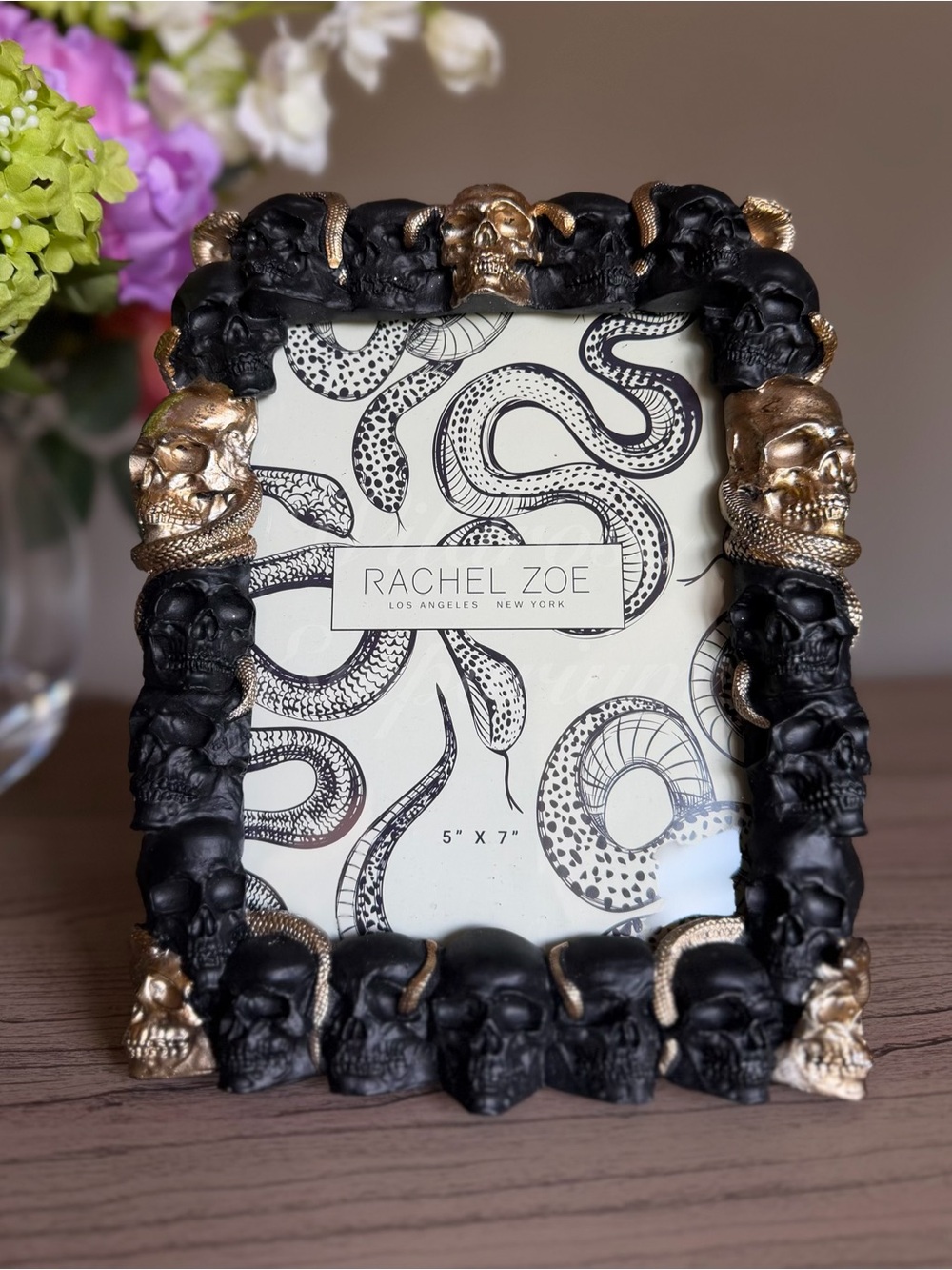 NWOT gothic Halloween black gold skulls snakes rachel Zoe tabletop Picture Frame